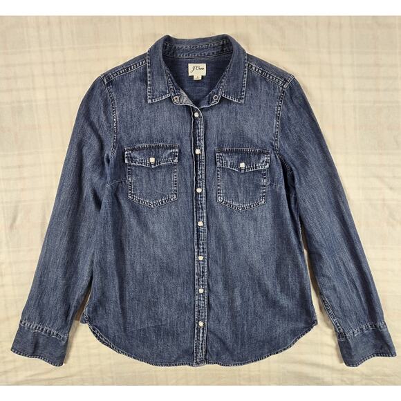 J. Crew Tops - J. CREW Women's Western Chambray Shirt in Vintage Indigo Pearl Snaps 8